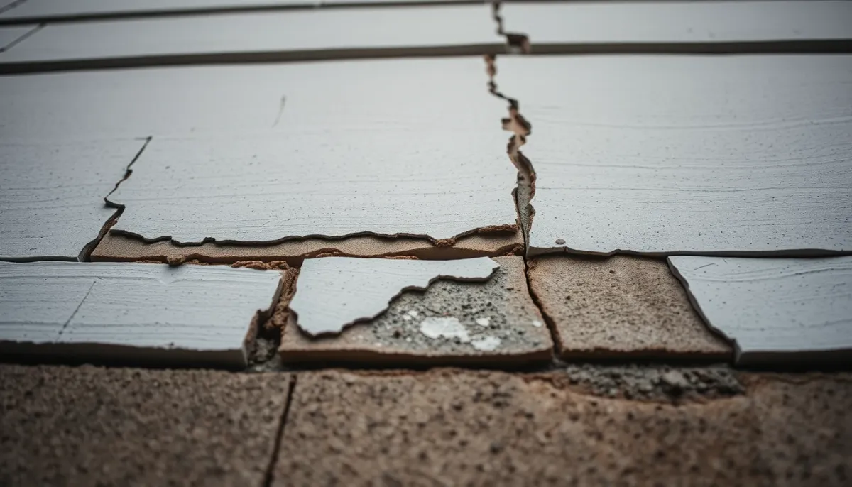 Défauts visibles sur une isolation extérieure dégradée : fissures et décollement