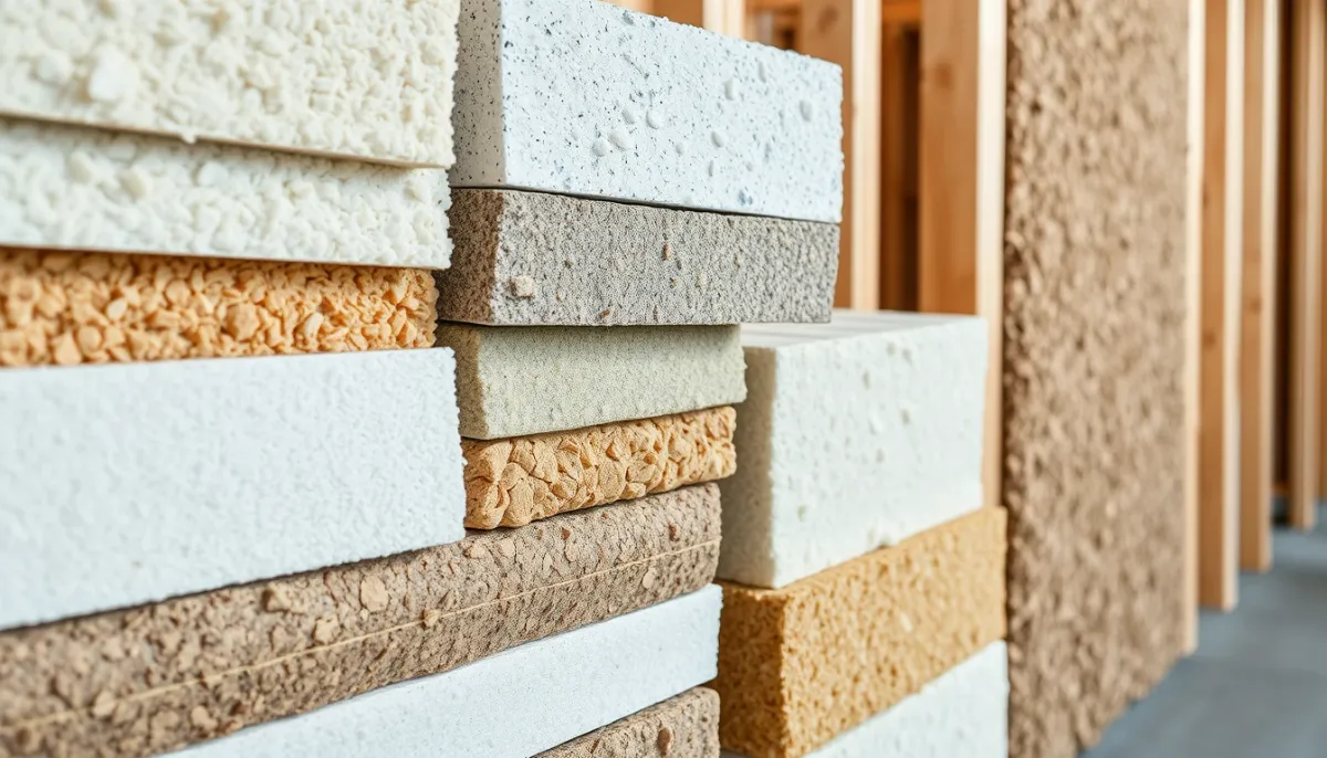 Comparaison de différents matériaux isolants : polyuréthane, polystyrène expansé, fibre de bois, laine de roche et liège