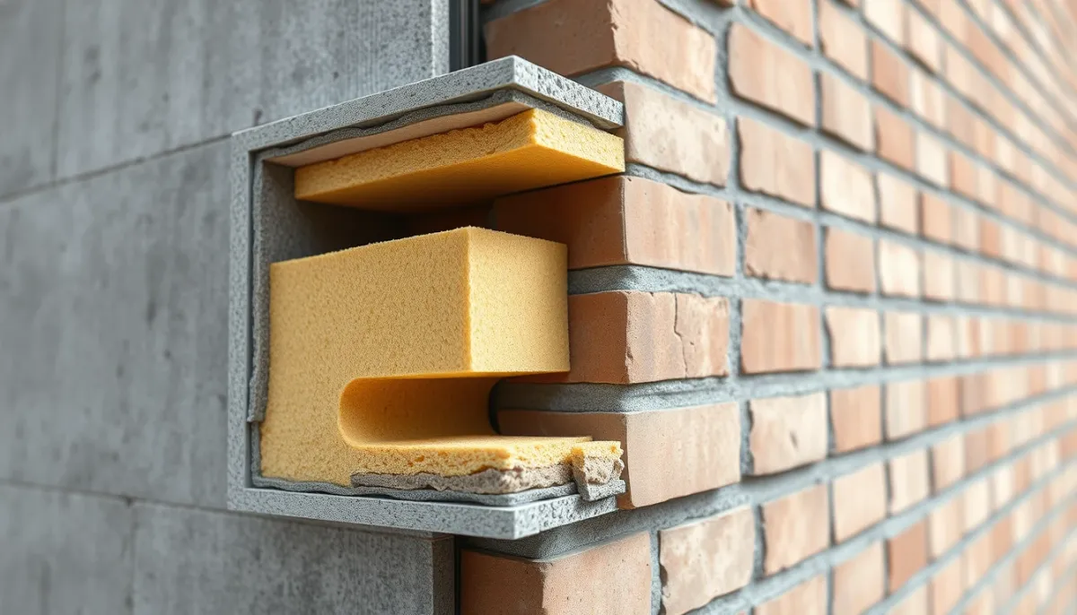 Coupe technique d'un mur avec isolation extérieure épaisse montrant les différentes couches