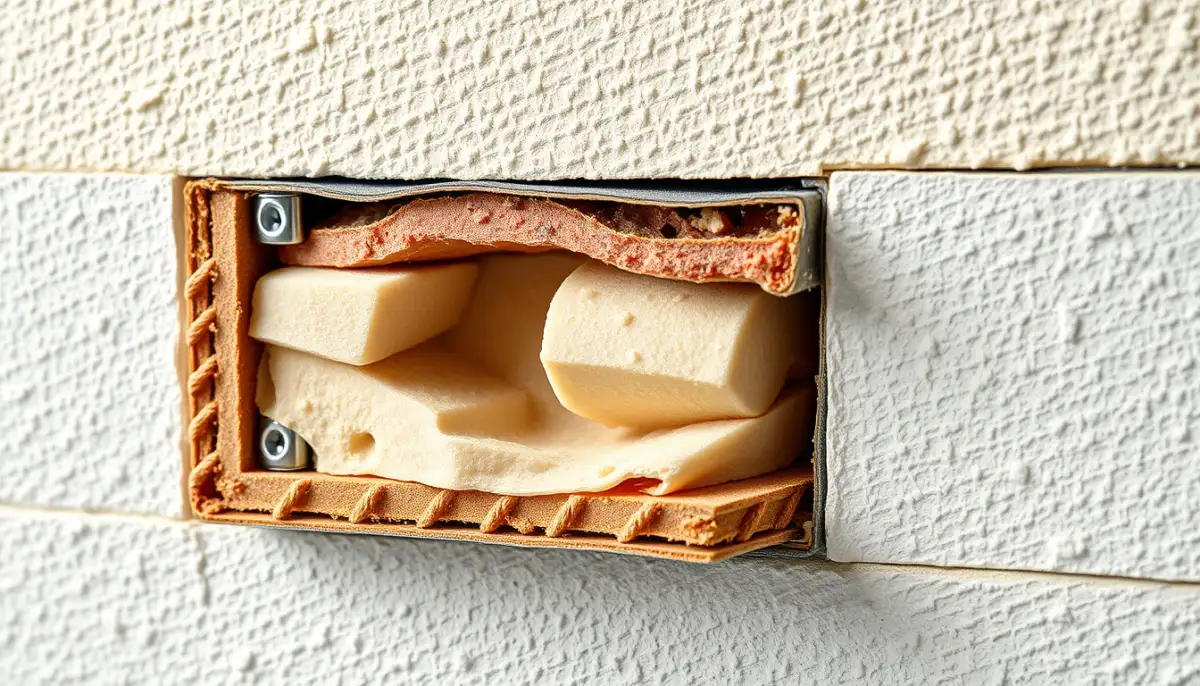 Coupe technique d'un mur avec isolation thermique par l'extérieur montrant les différentes couches