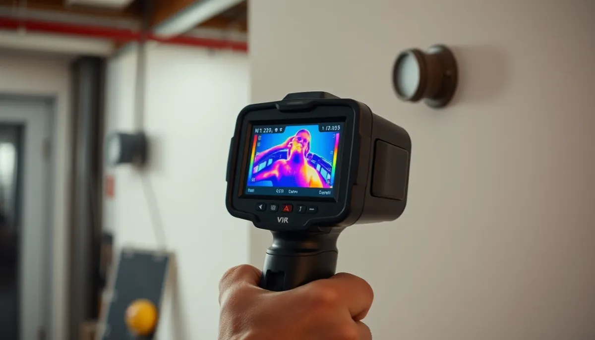 Caméra thermique utilisée pour détecter les ponts thermiques sur un mur
