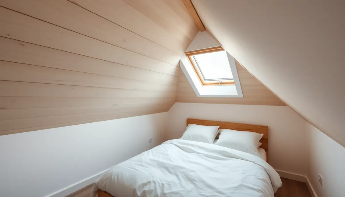 Chambre aménagée sous rampants avec isolation performante et lumière naturelle