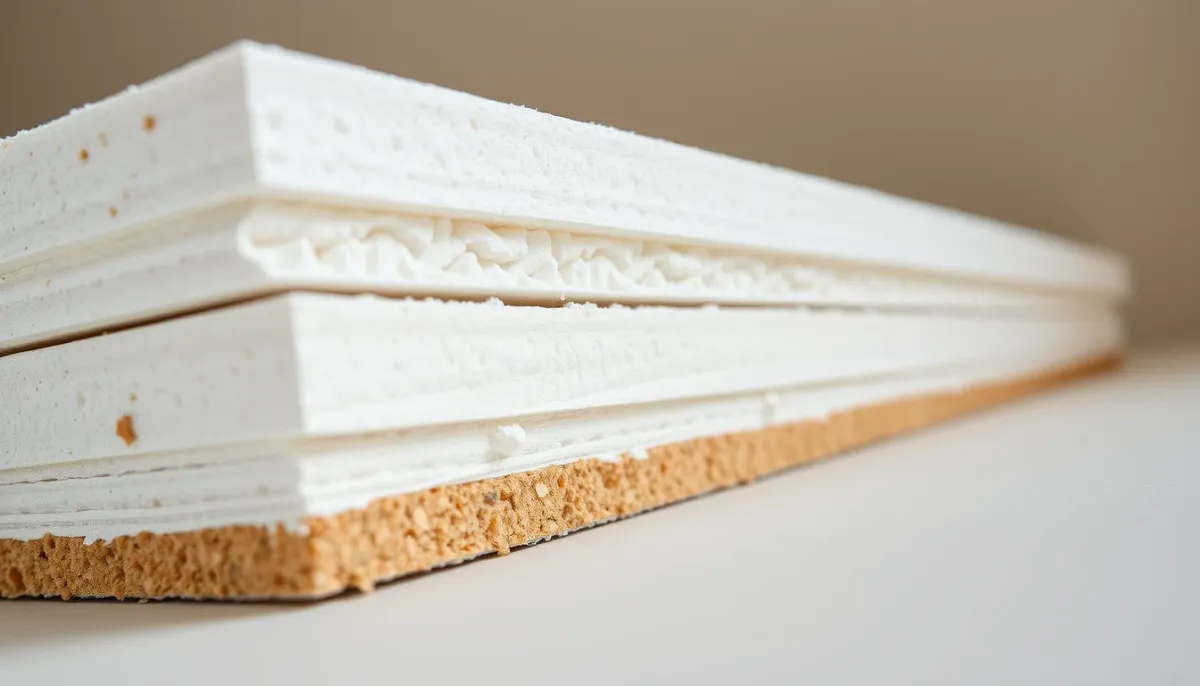 Gros plan sur un panneau de doublage polystyrène montrant la plaque de plâtre et l'isolant