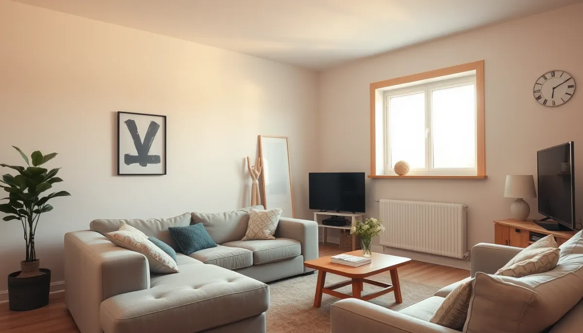 Salon confortable après isolation des murs par doublage polystyrène