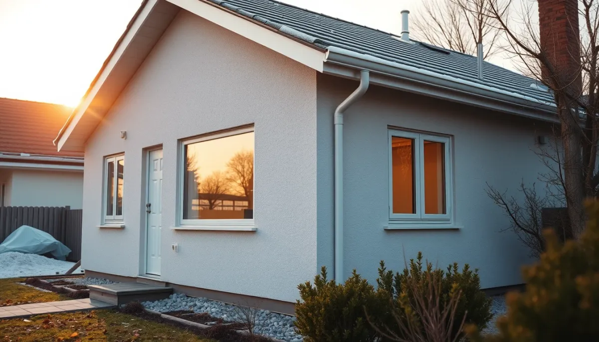 Maison bien isolée avec façade propre et fenêtres modernes